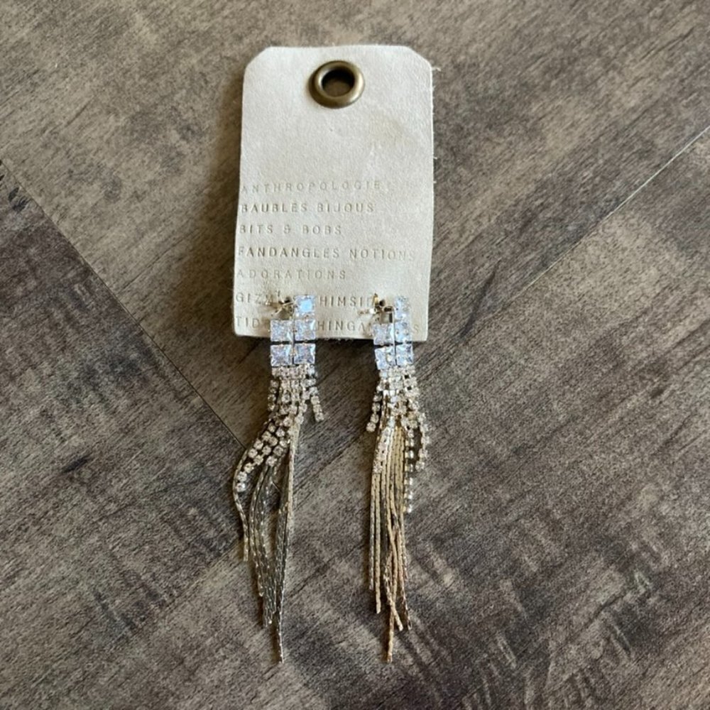 NWT Anthropologie Glitz & Glam Dangly Rhinestone Gold Earrings